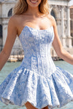 Vestido A-Line Jacquard Floral Corset Floral Strapless Vestido de Regresso a Casa