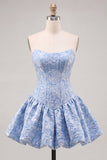 Vestido A-Line Jacquard Floral Corset Floral Strapless Vestido de Regresso a Casa