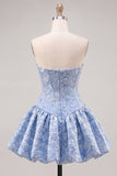 Vestido A-Line Jacquard Floral Corset Floral Strapless Vestido de Regresso a Casa