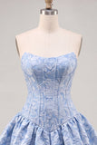 Vestido A-Line Jacquard Floral Corset Floral Strapless Vestido de Regresso a Casa