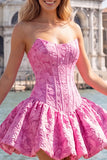 Vestido A-Line Jacquard Floral Corset Floral Strapless Vestido de Regresso a Casa