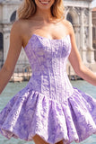 Vestido A-Line Jacquard Floral Corset Floral Strapless Vestido de Regresso a Casa