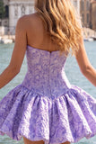 Vestido A-Line Jacquard Floral Corset Floral Strapless Vestido de Regresso a Casa