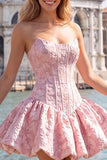 Vestido A-Line Jacquard Floral Corset Floral Strapless Vestido de Regresso a Casa