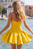 Vestido A-Line Jacquard Floral Corset Floral Strapless Vestido de Regresso a Casa