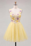 Vestido de Finalistas Amarelo, Amarelo em V, com Lantejoulas e Lantejoulas, Linha A
