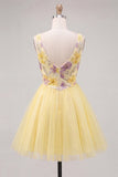 Vestido de Finalistas Amarelo, Amarelo em V, com Lantejoulas e Lantejoulas, Linha A