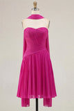 Vestido amarelo A-Line Strapless Franzado, plissado e plissado, com lenço no pescoço
