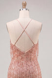 Vestido de regresso a casa Dusty Rose Bodycon Bodycon de gola halter com franjas