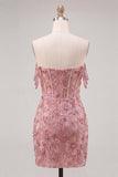 Vestido floral de regresso ao lar com espartilhos cor-de-rosa de pérolas e lantejoulas