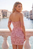 Vestido floral de regresso ao lar com espartilhos cor-de-rosa de pérolas e lantejoulas