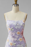 Vestido Curto de Regresso a Casa com Flores Florais Lilás, Shorts Bodycon Straps