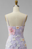 Vestido Curto de Regresso a Casa com Flores Florais Lilás, Shorts Bodycon Straps