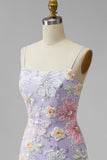 Vestido Curto de Regresso a Casa com Flores Florais Lilás, Shorts Bodycon Straps
