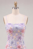 Vestido Curto de Regresso a Casa com Flores Florais Lilás, Shorts Bodycon Straps