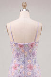 Vestido Curto de Regresso a Casa com Flores Florais Lilás, Shorts Bodycon Straps