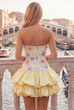 Vestido de regresso a casa em camadas floral cor-de-rosa, sem alças, com lantejoulas