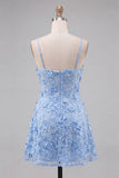Vestido de Finalistas de Finalistas Florais Azul Claro com Alças Fina