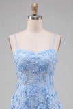Vestido de Finalistas de Finalistas Florais Azul Claro com Alças Fina