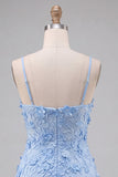 Vestido de Finalistas de Finalistas Florais Azul Claro com Alças Fina