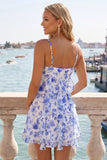 Vestido Curto de Regresso a Casa, Vestido Curto de Boas-Vindas Florais Florais A-Line A-Line Floral com Folhos