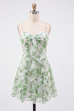 Vestido Curto de Regresso a Casa, Vestido Curto de Boas-Vindas Florais Florais A-Line A-Line Floral com Folhos