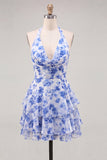 Vestido Curto de Homecoming Vestido Curto de Finalistas Azul Chiffon Azul Chiffon