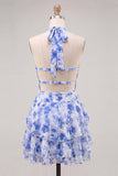 Vestido Curto de Homecoming Vestido Curto de Finalistas Azul Chiffon Azul Chiffon