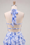 Vestido Curto de Homecoming Vestido Curto de Finalistas Azul Chiffon Azul Chiffon
