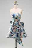 Sweetheart Pink Flower A-Line Jacquard Pearls Vestido de Regresso a Casa com Laço