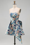 Sweetheart Pink Flower A-Line Jacquard Pearls Vestido de Regresso a Casa com Laço