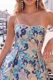 Sweetheart Pink Flower A-Line Jacquard Pearls Vestido de Regresso a Casa com Laço