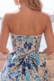 Sweetheart Pink Flower A-Line Jacquard Pearls Vestido de Regresso a Casa com Laço