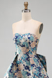 Sweetheart Pink Flower A-Line Jacquard Pearls Vestido de Regresso a Casa com Laço