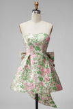 Sweetheart Pink Flower A-Line Jacquard Pearls Vestido de Regresso a Casa com Laço