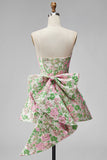 Sweetheart Pink Flower A-Line Jacquard Pearls Vestido de Regresso a Casa com Laço