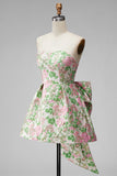 Sweetheart Pink Flower A-Line Jacquard Pearls Vestido de Regresso a Casa com Laço