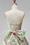 Sweetheart Pink Flower A-Line Jacquard Pearls Vestido de Regresso a Casa com Laço