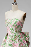 Sweetheart Pink Flower A-Line Jacquard Pearls Vestido de Regresso a Casa com Laço