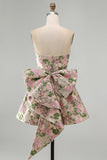 Sweetheart Pink Flower A-Line Jacquard Pearls Vestido de Regresso a Casa com Laço