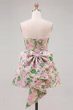 Sweetheart Pink Flower A-Line Jacquard Pearls Vestido de Regresso a Casa com Laço