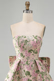 Sweetheart Pink Flower A-Line Jacquard Pearls Vestido de Regresso a Casa com Laço