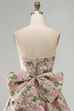 Sweetheart Pink Flower A-Line Jacquard Pearls Vestido de Regresso a Casa com Laço