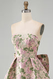 Sweetheart Pink Flower A-Line Jacquard Pearls Vestido de Regresso a Casa com Laço