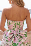 Sweetheart Pink Flower A-Line Jacquard Pearls Vestido de Regresso a Casa com Laço