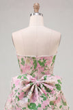 Sweetheart Pink Flower A-Line Jacquard Pearls Vestido de Regresso a Casa com Laço