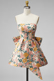 Sweetheart Pink Flower A-Line Jacquard Pearls Vestido de Regresso a Casa com Laço