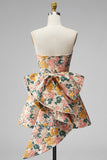 Sweetheart Pink Flower A-Line Jacquard Pearls Vestido de Regresso a Casa com Laço