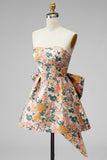 Sweetheart Pink Flower A-Line Jacquard Pearls Vestido de Regresso a Casa com Laço
