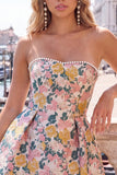 Sweetheart Pink Flower A-Line Jacquard Pearls Vestido de Regresso a Casa com Laço